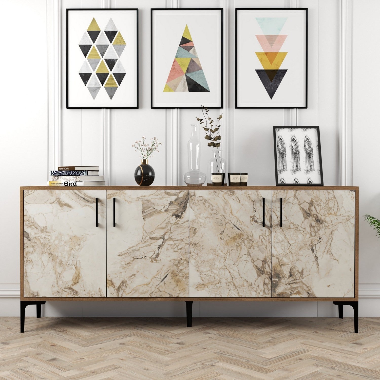Console Kiev - Walnut, White Marble