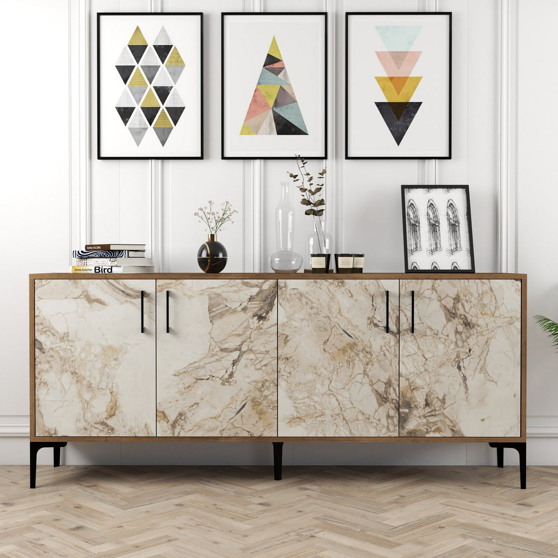 Console Kiev - Walnut, White Marble