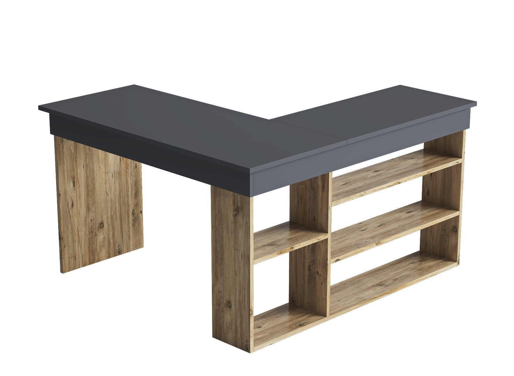 Bureau d'angle avec rangement Koro Bois clair et Anthracite