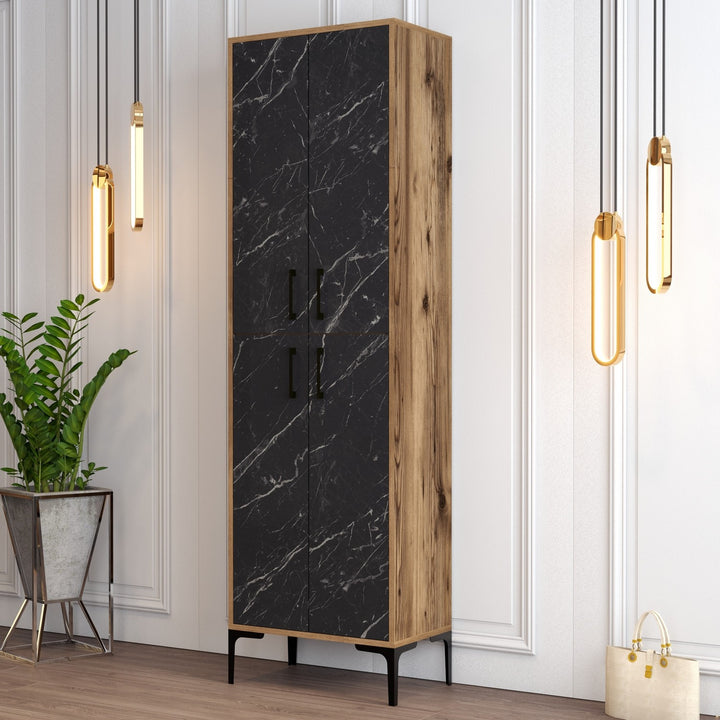 Meuble à chaussures Berlin A - Walnut, Black Marble