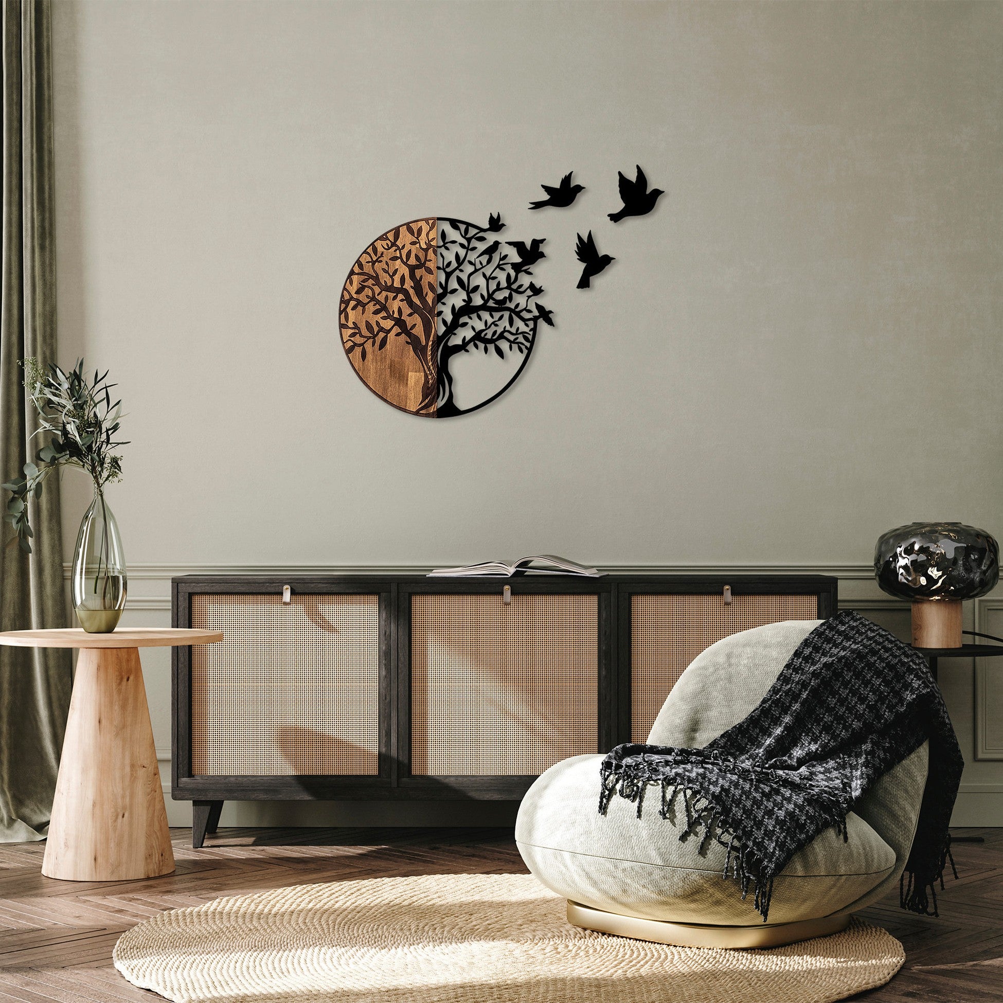 Accessoire mural en bois décoratif Tree And Birds - 322