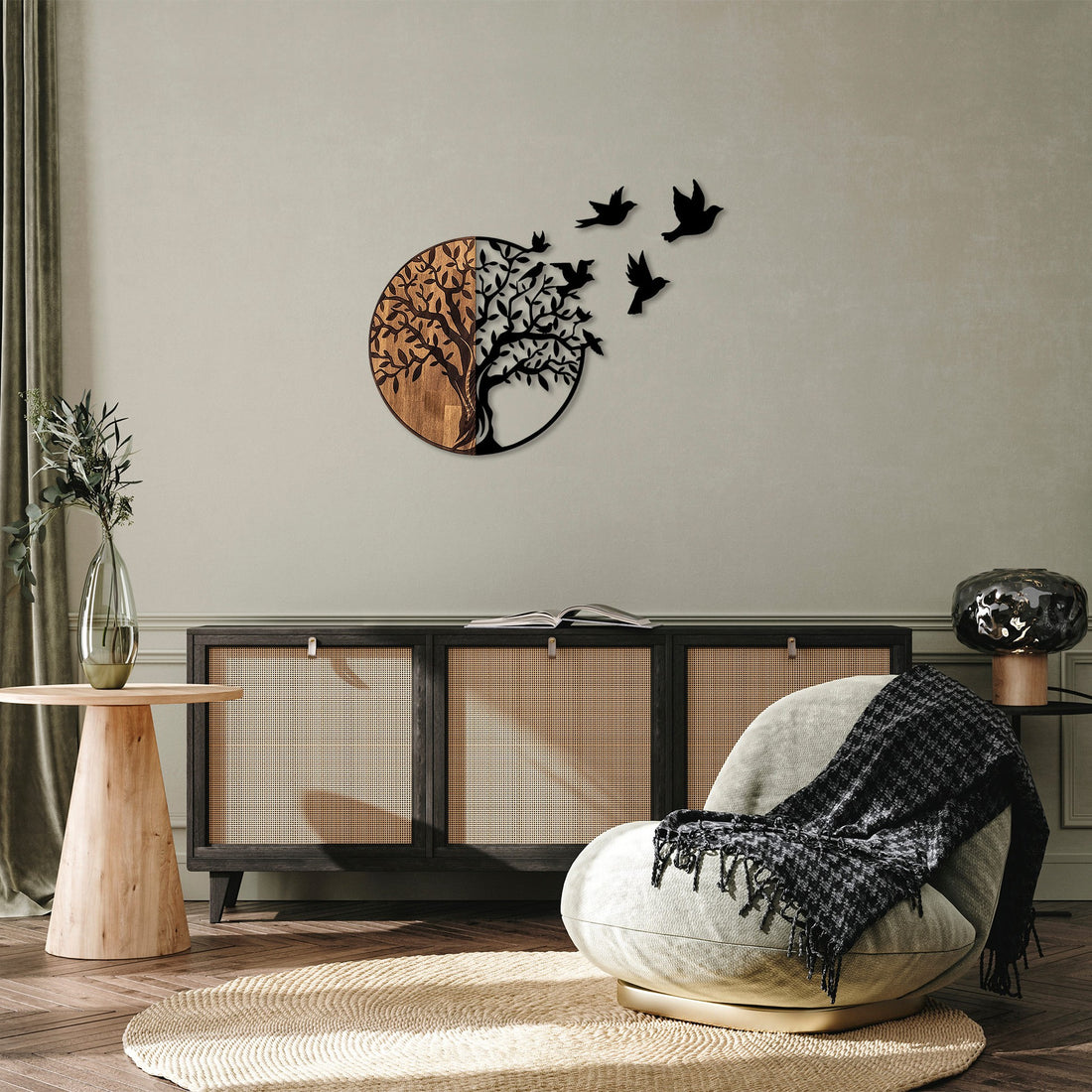 Accessoire mural en bois décoratif Tree And Birds - 322