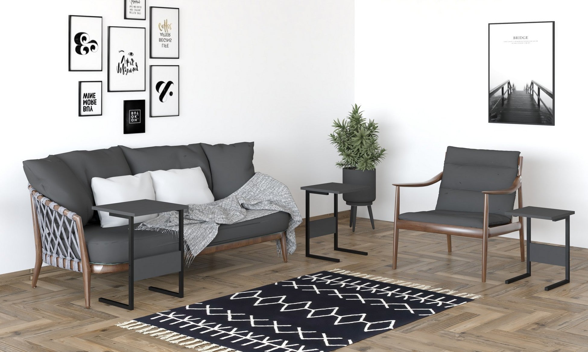 Table gigogne (3 pièces) Sali - Black, Anthracite