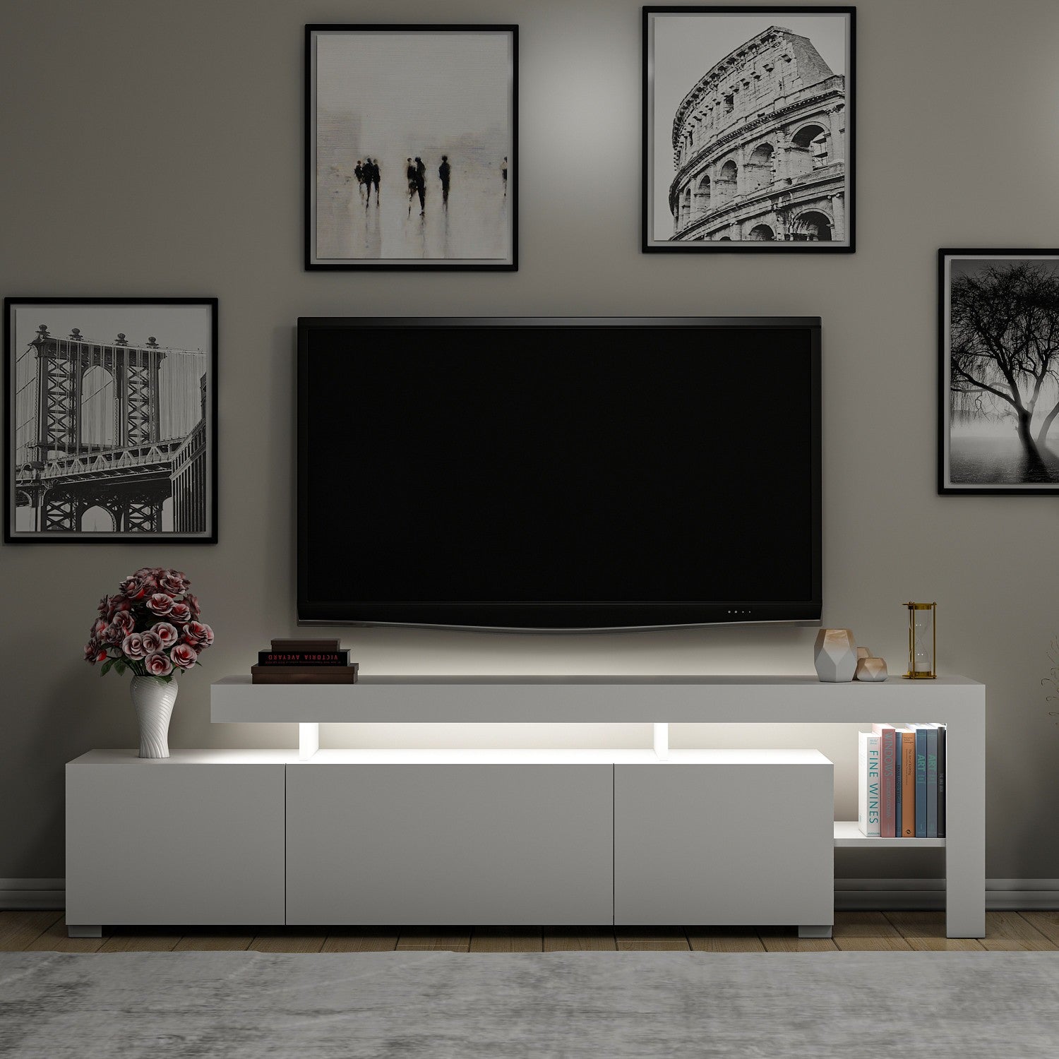 Meuble Tv design avec LED Beliz  L192cm Blanc