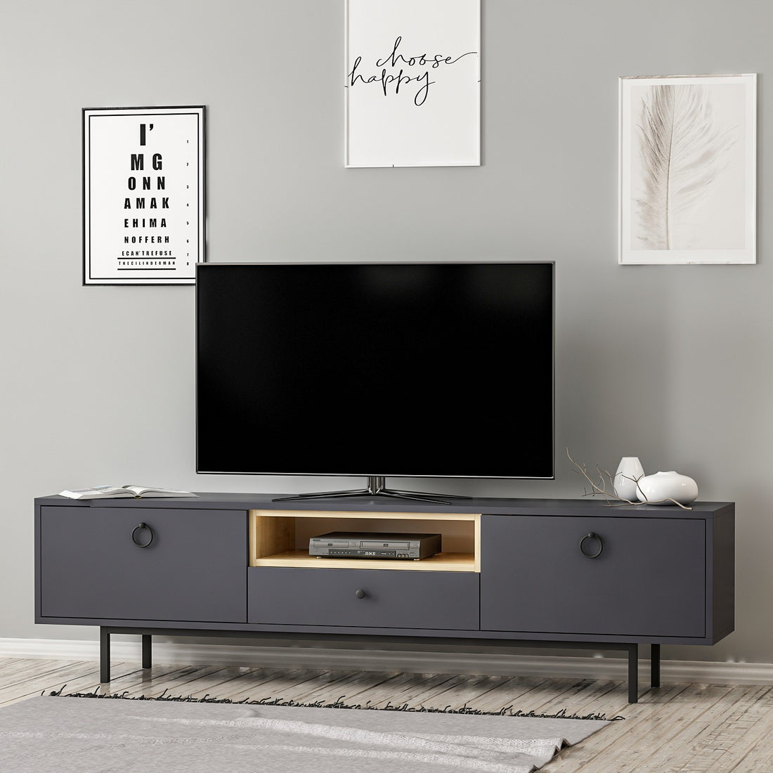 Meuble TV Naturel - Anthracite