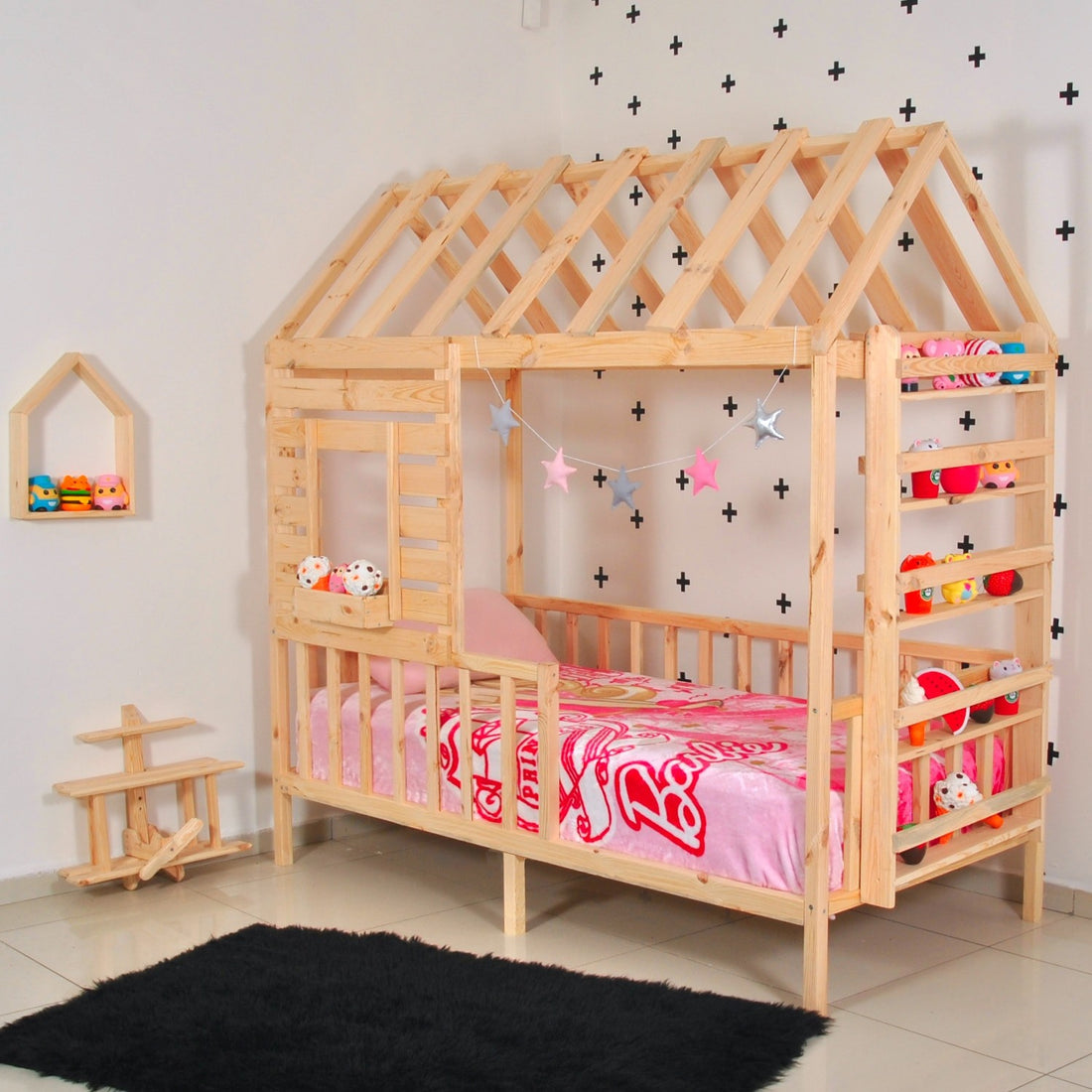 Lit cabane enfant Menekşe ,bois 90x190cm