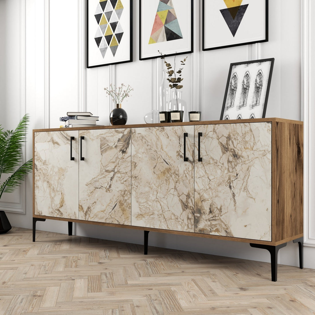 Console Kiev - Walnut, White Marble
