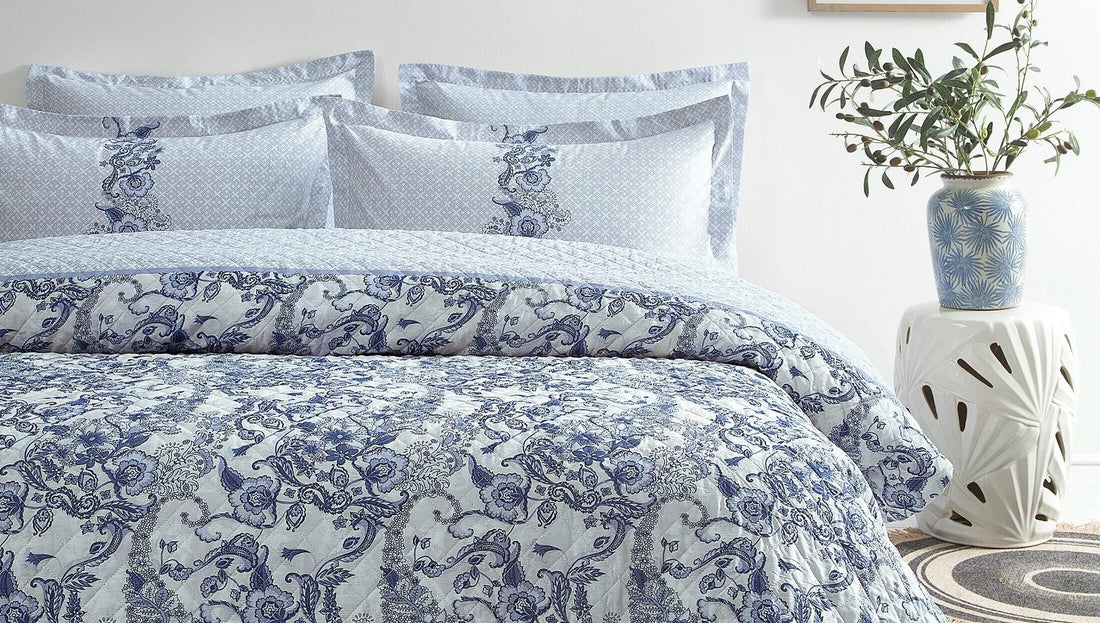 Marinella Ensemble de Literie Matelassé Complet  Bleu