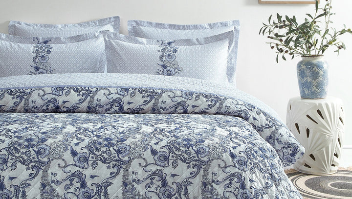 Marinella Ensemble de Literie Matelassé Complet  Bleu