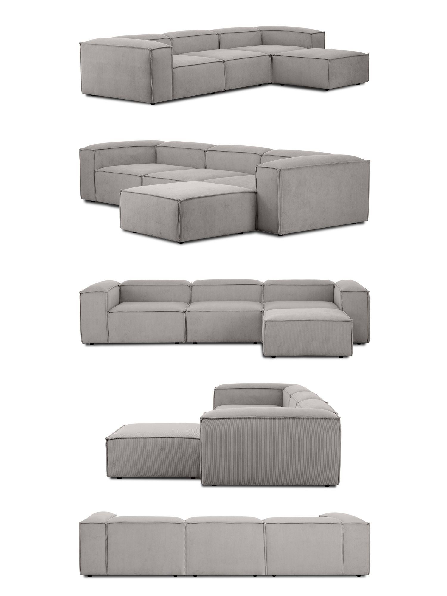 Canapé modulable 4 places en velours côtelé avec pouf Frida