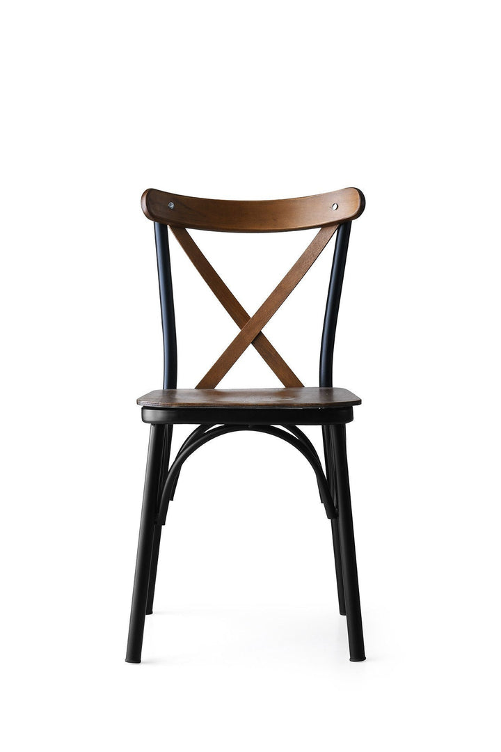 Lot De 4 Chaises Rostam Métal Noir Et Bois Massif Foncé