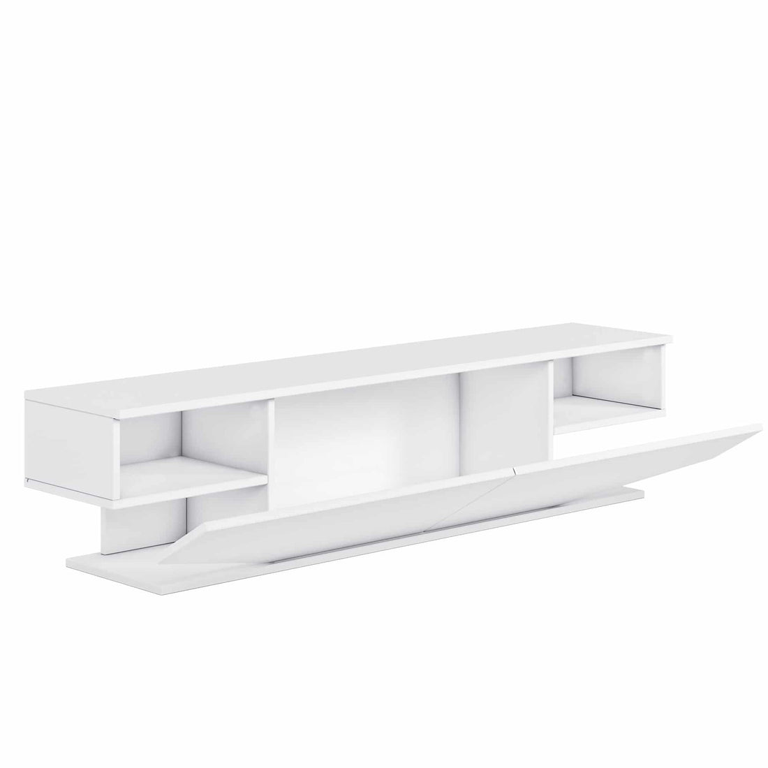 Meuble TV façade trapèze 2 portes Ares 160cm Bois Blanc