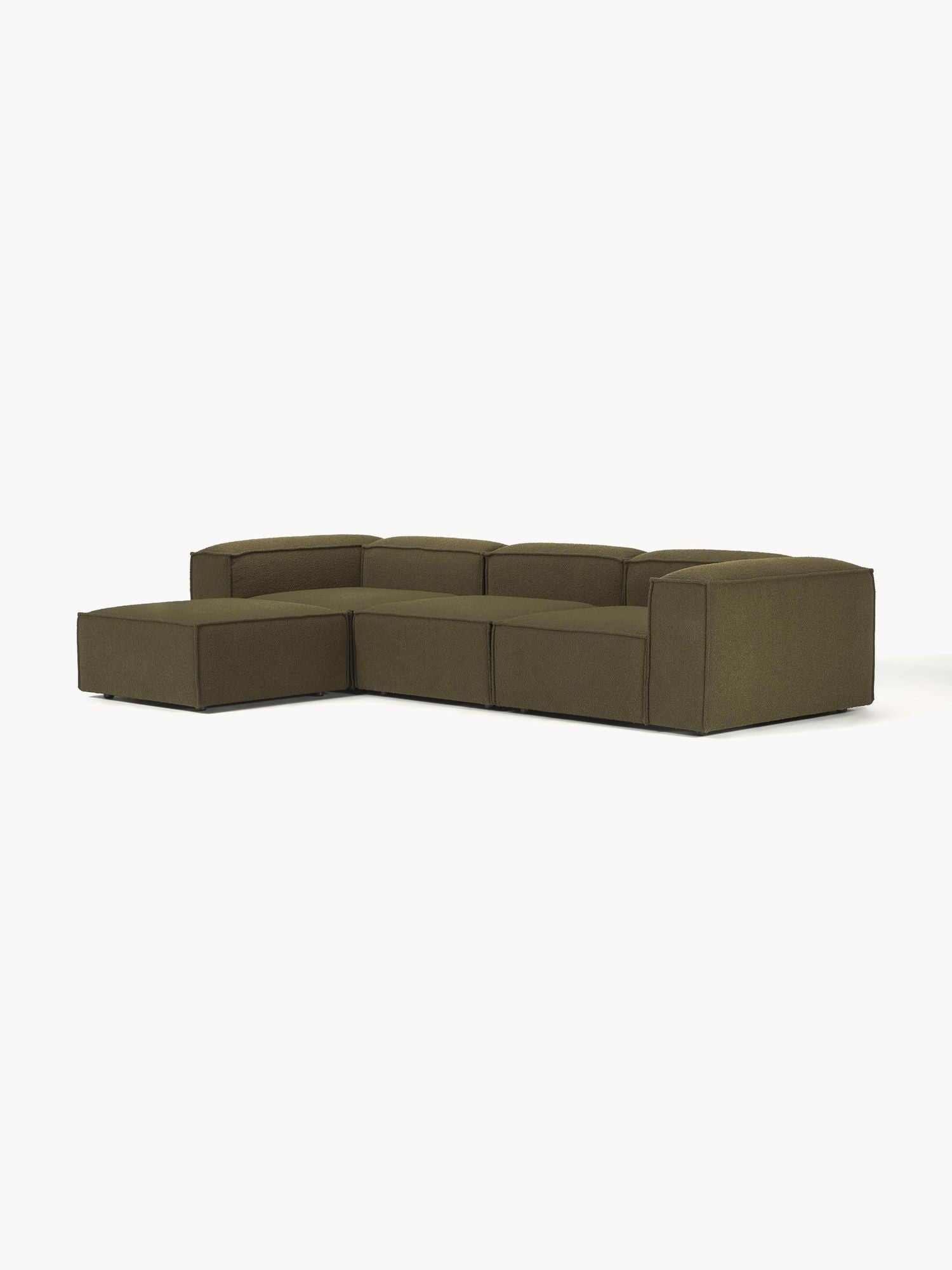 Canapé modulable 4 places en tissu bouclé avec pouf Frida