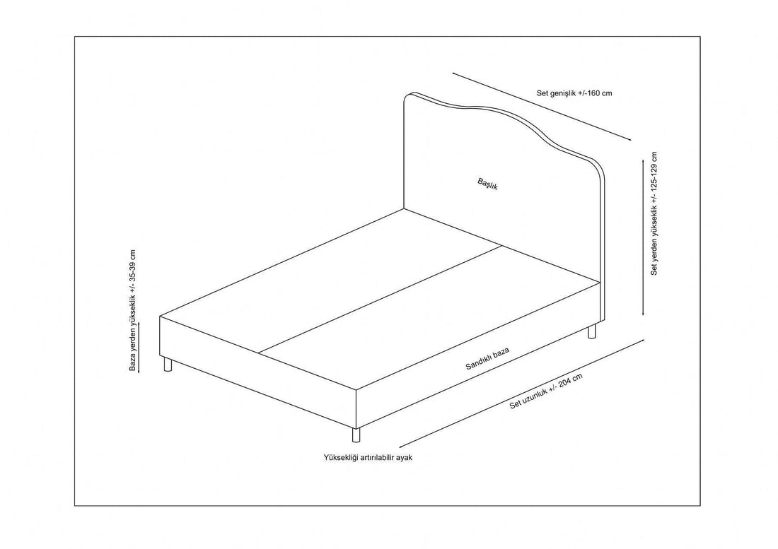 Base de lit double et tête de lit Vassi 140 x 200 - Grey
