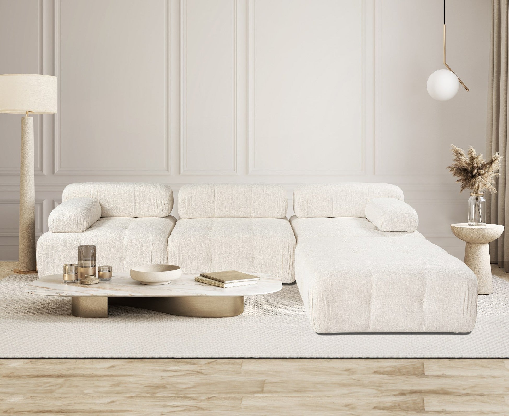 Canapé d'angle Doblo 3 Seater with Pouffe ( L1-O1-1R-Pouffe) - Cream