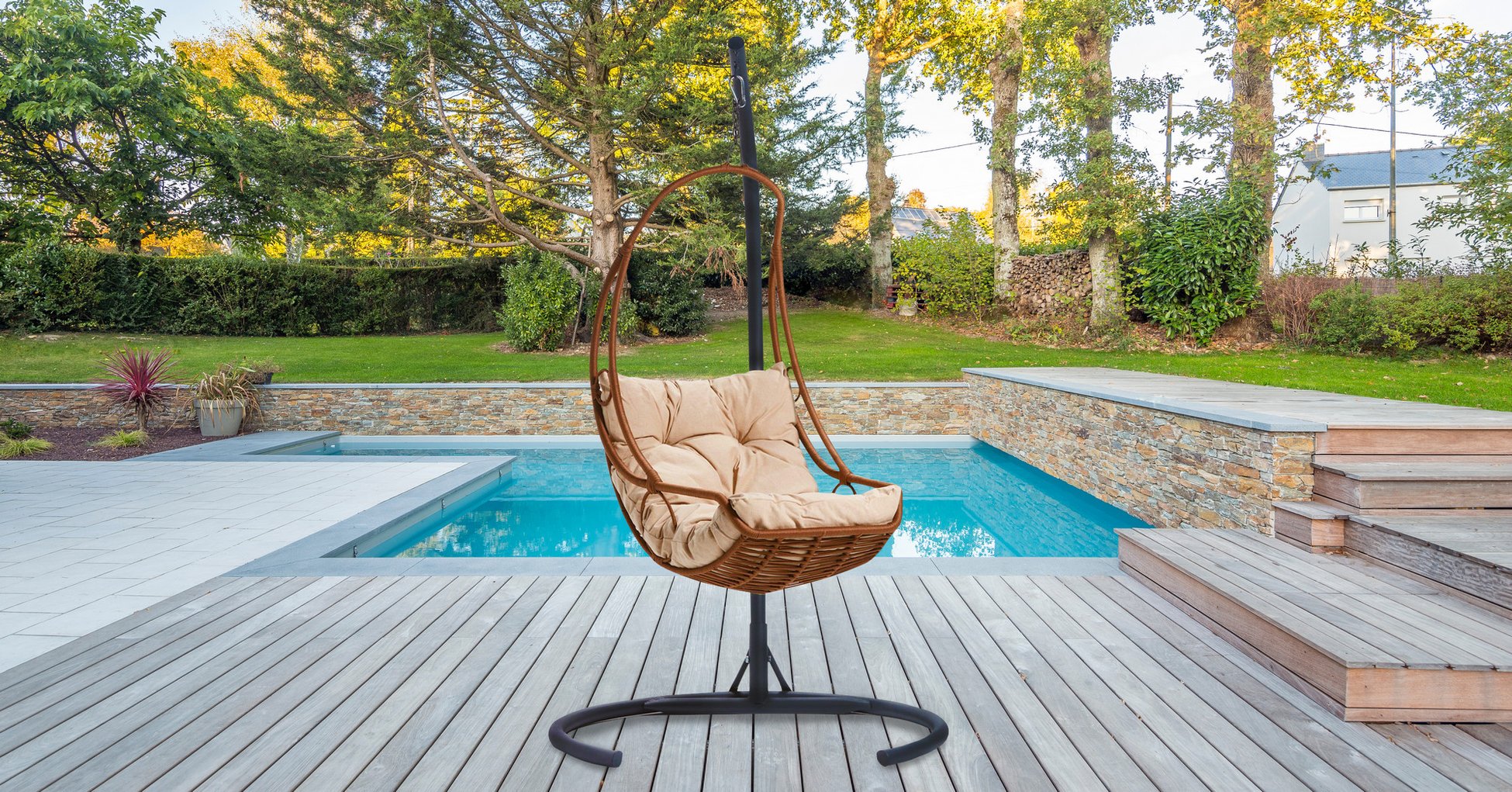 Chaise de balançoire unique de jardin Florya - Camel, Black