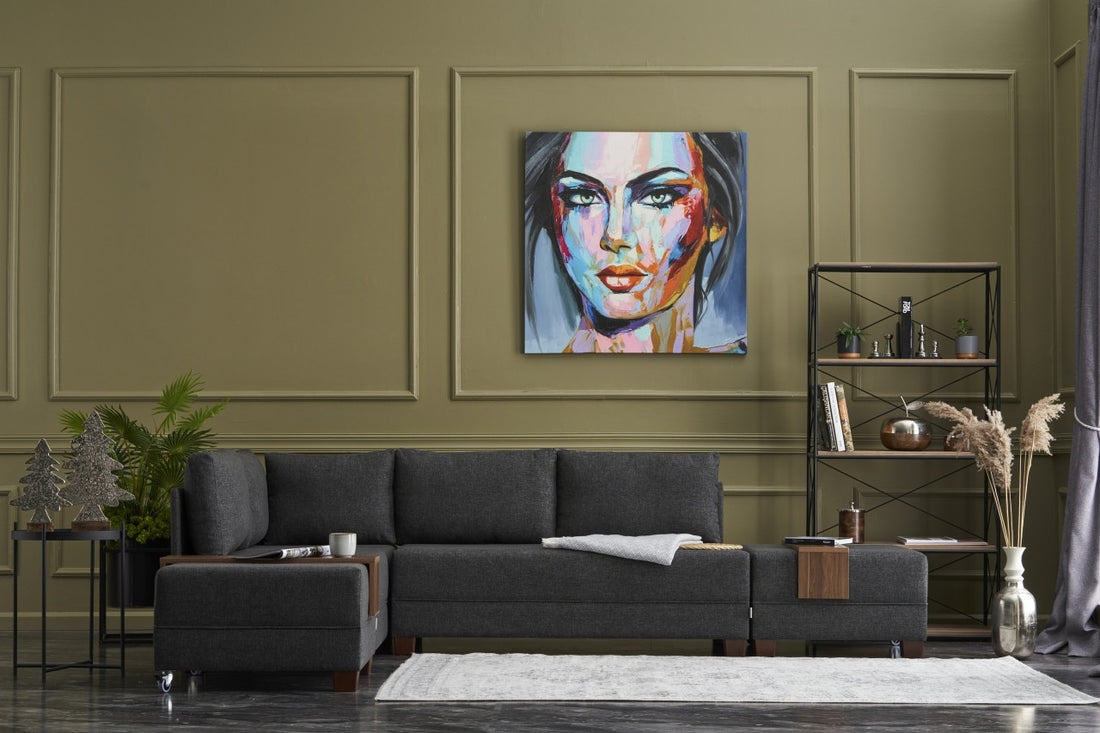 Canapé d'angle gauche Tikona 280 cm - Anthracite- 5 places - Tissu