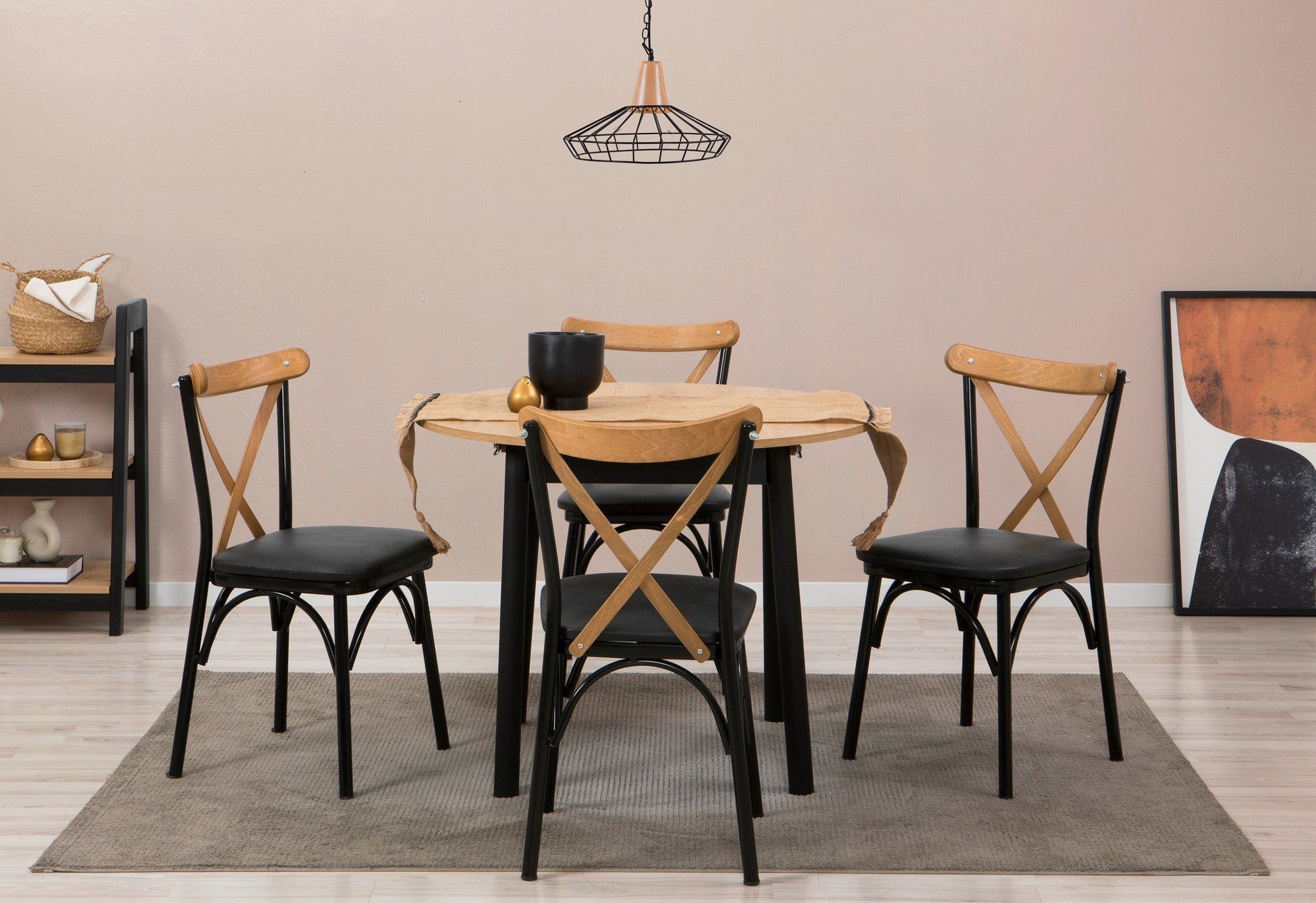 Table à manger extensible et jeu de chaises (5 pièces) Oliver - Oak, Black